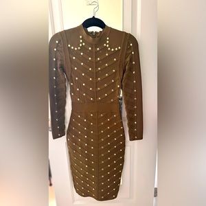 House of CB Kaori Khaki Studded Bandage and Mesh Dress